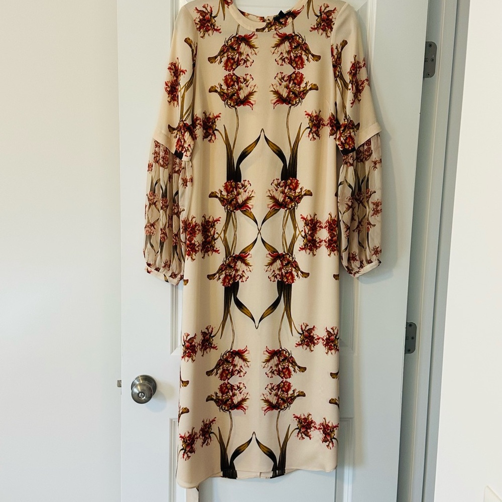 BCBGMaxAzria Cream and Red Floral Midi Dress